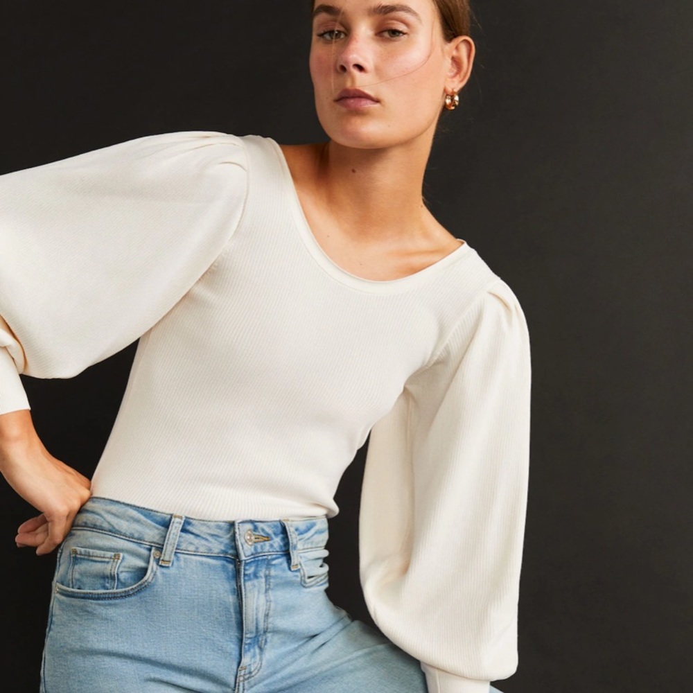 MANGO puffed sleeves ribbed sweater